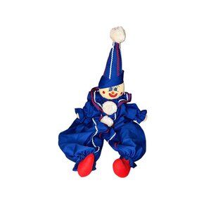 Vintage Handmade Blue, Red, & White Sitting Clown Doll